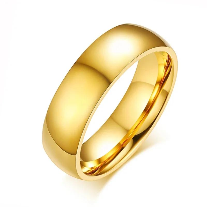 Simple 2/4/6/8mm Stainless Steel Wedding Rings Golden Smooth Women Men Couple Ring  Jewelry