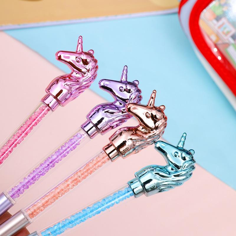 4Pcs Cute Unicorn Crystal Ballpoint Pens Creative Diamond Rotating Blue Writing Ballpoint Pen Unicorn Cat Love Style