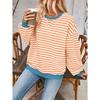 Simple Home Leisure New, Striped Pattern Round Neck Trend Long Sleeve, Pullover Color T-shirt