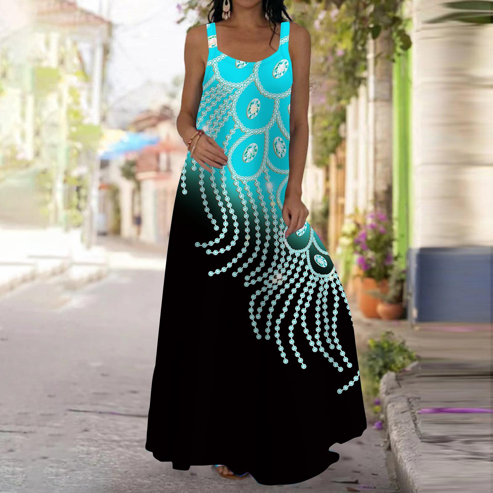 

Женское платье-комбинация, длинное платье с принтом в виде цветка и жемчуга, весна и лето, V-образный вырез, для отдыха и отпуска 3XL