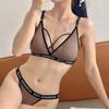 Women's Sexy Threaded Bra Set French Style Triangle Cup Adjustable Bralette With Thong Two-Piece Charming Underwear Suit