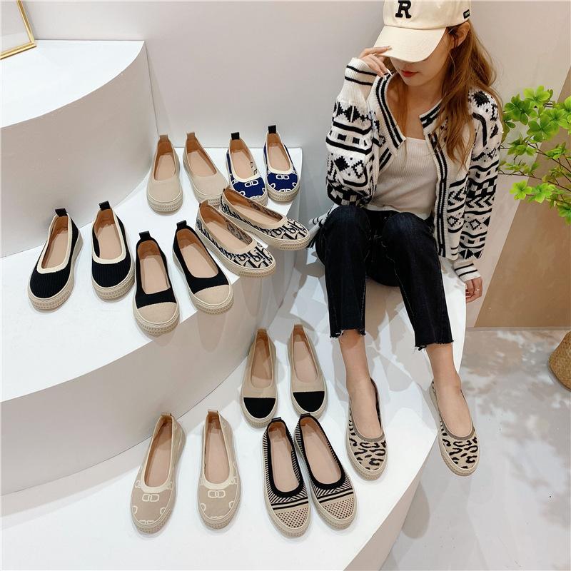 

New platform fisherman shoes single shoes women s woven breathable flying knitted shoes lazy 35 чёрный