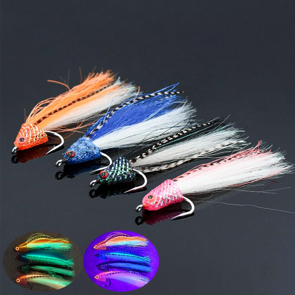 Braided Tube Fish Head Lure – Feather&Flash Fiber Tail, Fast Sinking Reaction Bait for Bass, Trout, Redfish Predators