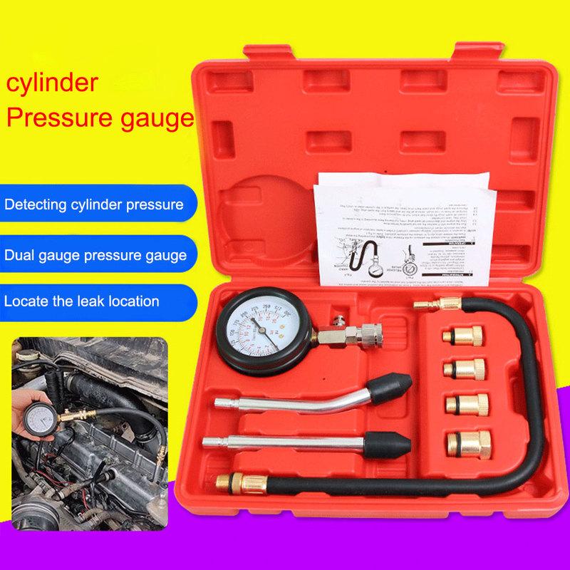 8Pcs Automotive Cylinder Tester Kit with M10 M12 M14 M18 Adapter Compression Tester Kit 0-300 PSI Pressure Gauge
