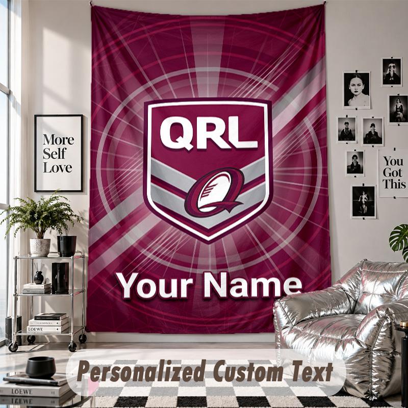 Wall Hanging Tapestry With Custom Name & Text, Queensland Maroons Decorative Tapestry For Bedroom