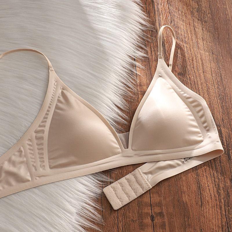 Seamless French Style Women's Summer Ultra-Thin Bra for Large Breasts Push-Up Wire-Free Cool Triangle Cup Underwear