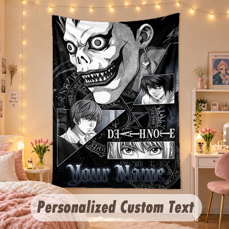 Custom Personalized Tapestry,Death Note Print Custom Name Text Wall Art Hanging for Bedroom