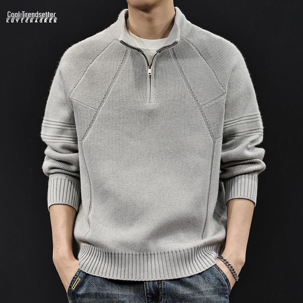 2025 Men's High Neck Zipper Sweater - American Style Autumn/Winter Knit Pullover, High-End Outerwear, Plus Size Available