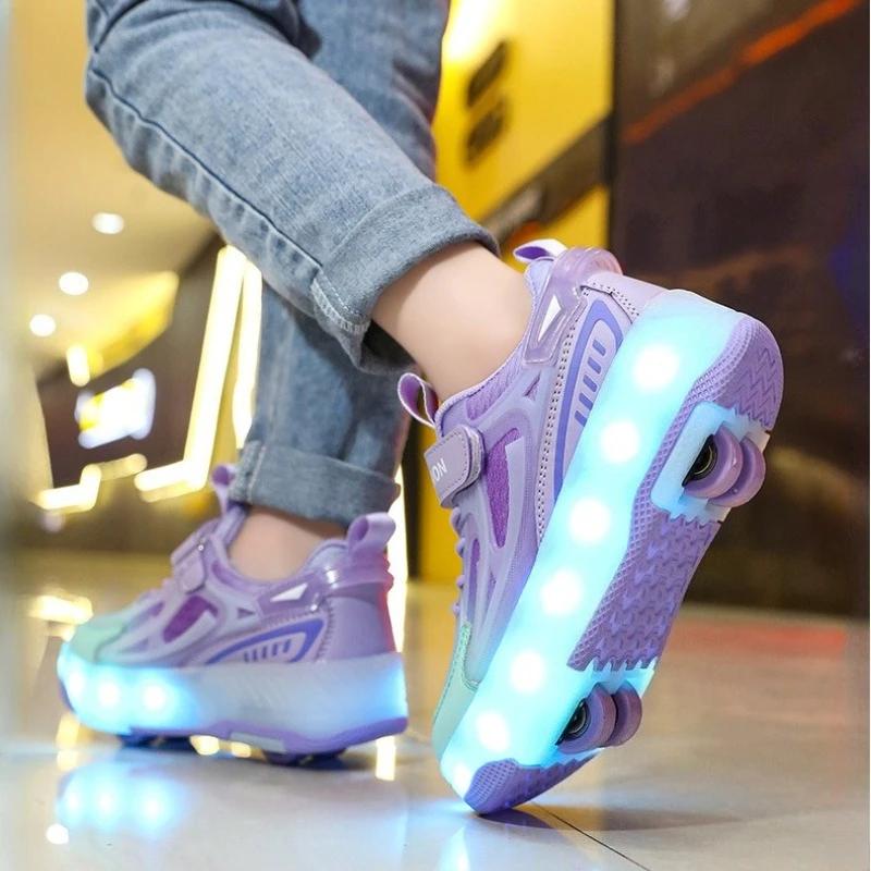 NEW 4 Wheel Roller Skates Shoes for Boys and Girls LED Speed Roller Skates for Children's Racing Ice Skating Sneaker with Wheels