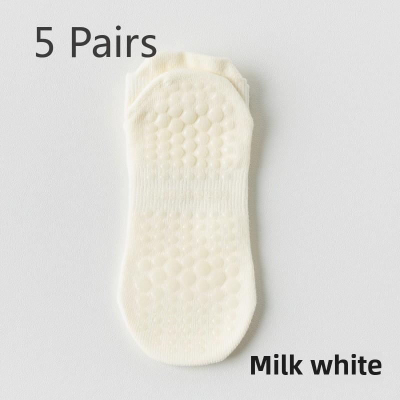 5 Pairs of Women's Spring and Autumn Mesh Ear Lifting Pure Cotton Indoor Fitness Silicone Non Slip Boneless Sports Boat Socks