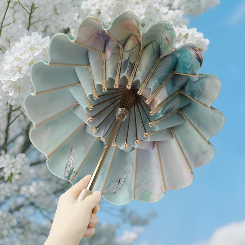Floral 32-Bone Folding Women's Umbrella with Sun & Rain Protection