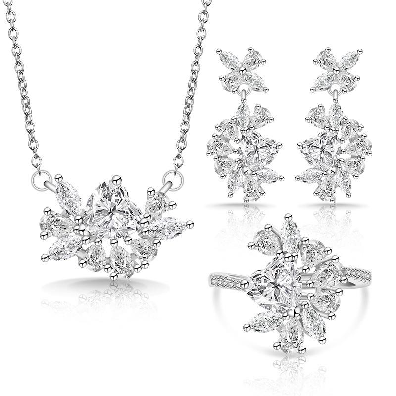 Light Luxury High-end Color Treasure Love Jewelry Zircon Set Necklace Ring Earrings Jewelry ring+earring+necklace[combination]