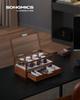 SONGMICS Watch Holds 7 Watch Storage Box with Clear Stylish Wooden Watch Day Gift for Men and Birthday JOW007K01 Case, Watches, 2-Tier Lid, Case,