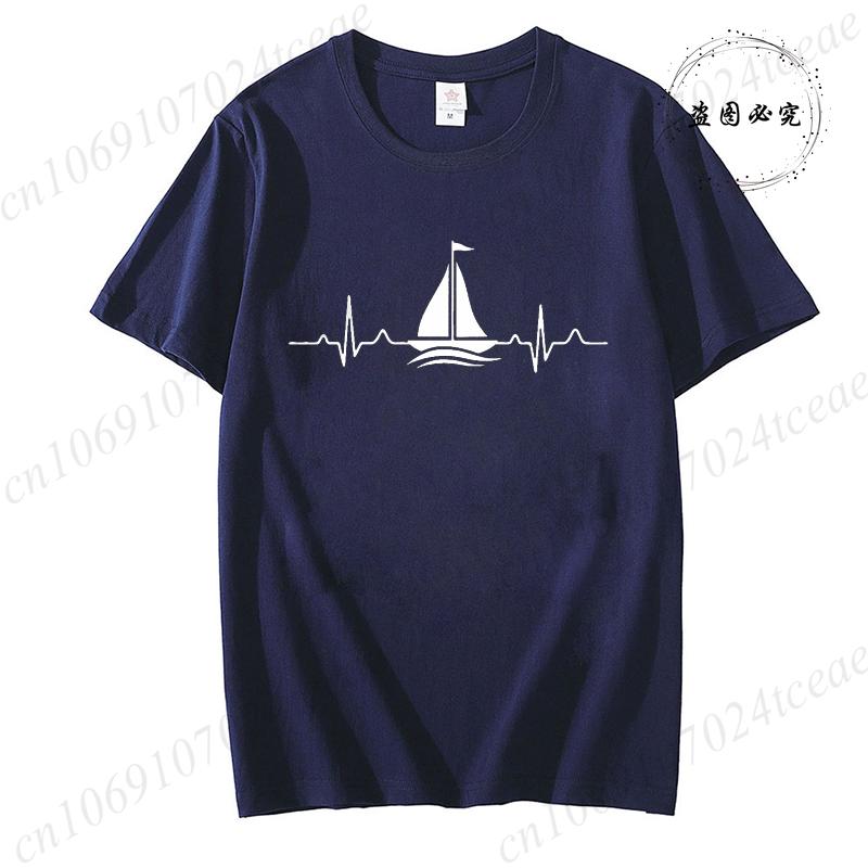 Unisex Unisex TShirt Sailing Heartbeat Print T Shirt Boating Graphic Harajuku Streewear Clothes Causal Female Y2K Tops Tee Clothing