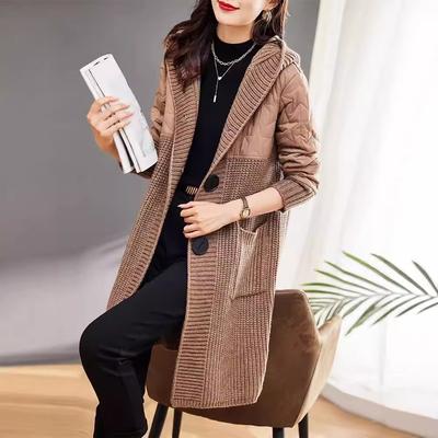 New Hooded Jacket Cardigan Mid-length Autumn and Winter Women's Sweater Loose Knitted Top