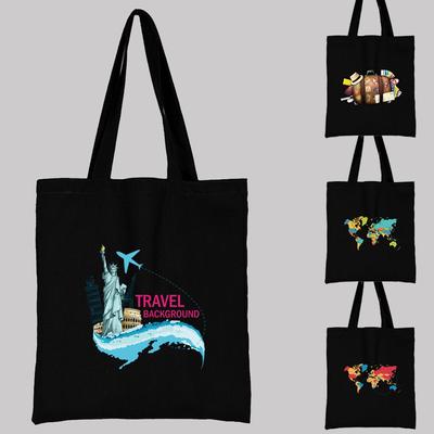 Harajuku Tote Bags Women's Fashion Foldable Shopping Reusable Casual Shoulder Bag Travel Print Canvas Portable Organizer Bag