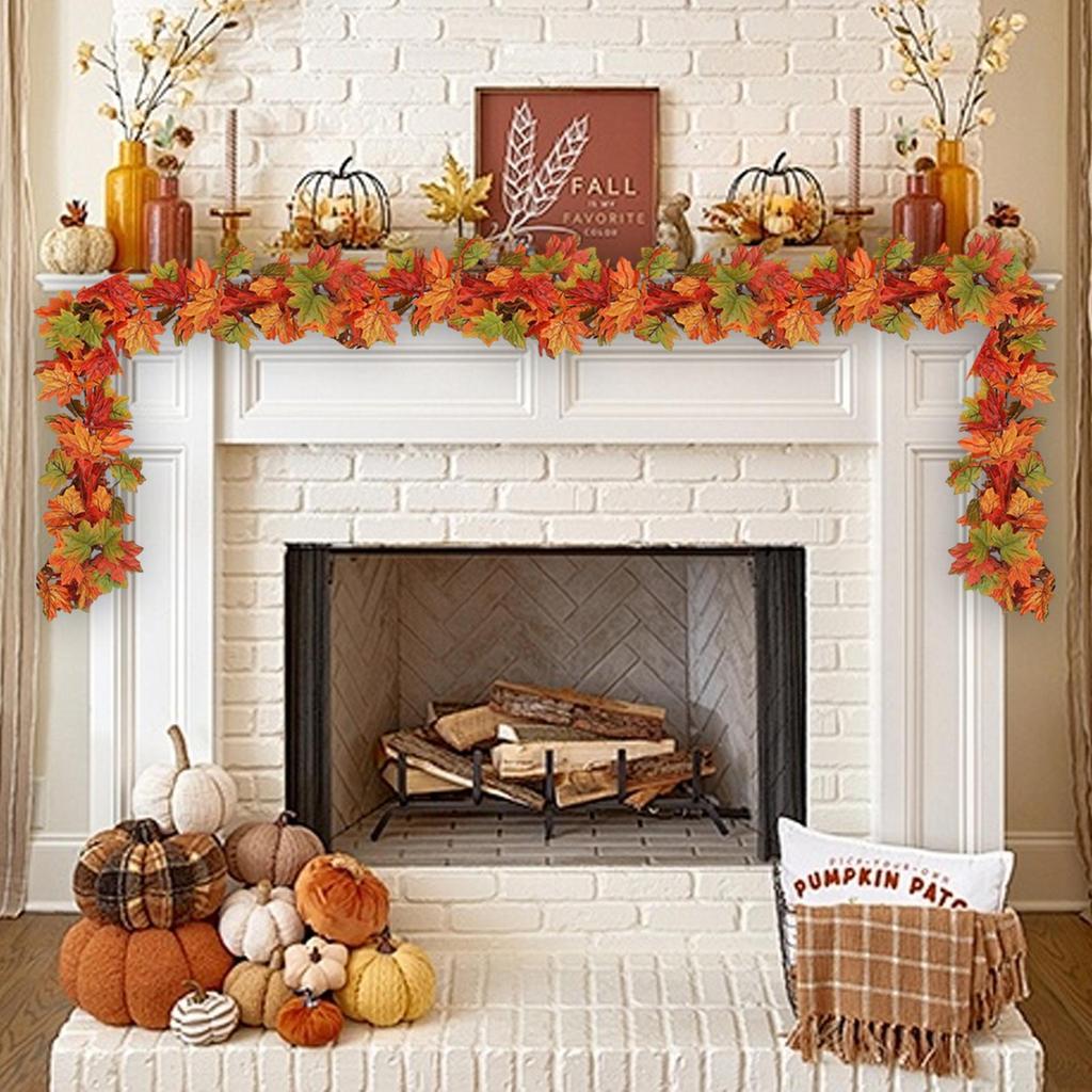 Artificial Fall Leaves Garland Classic Maple Leaves Rattan Pendant Stylish Artificial Maple Leaves Autumn Garland Fall Front