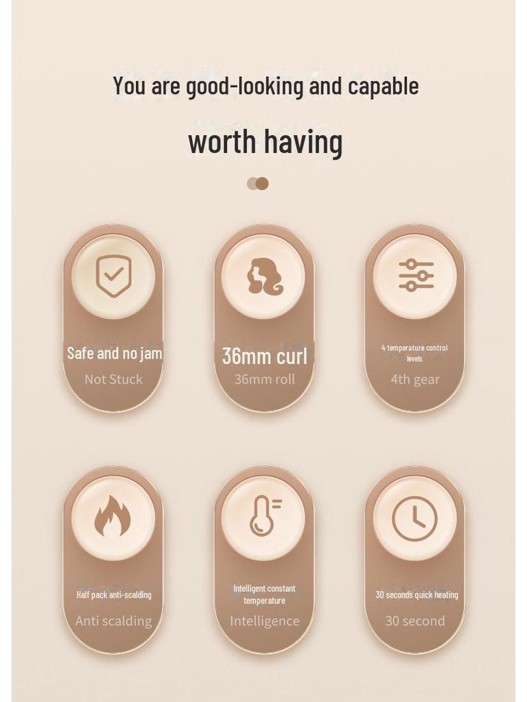 New 36mm Korean-Style Automatic Curling Iron: Gentle On Hair, Creates Big Waves with Negative Ion Technology.