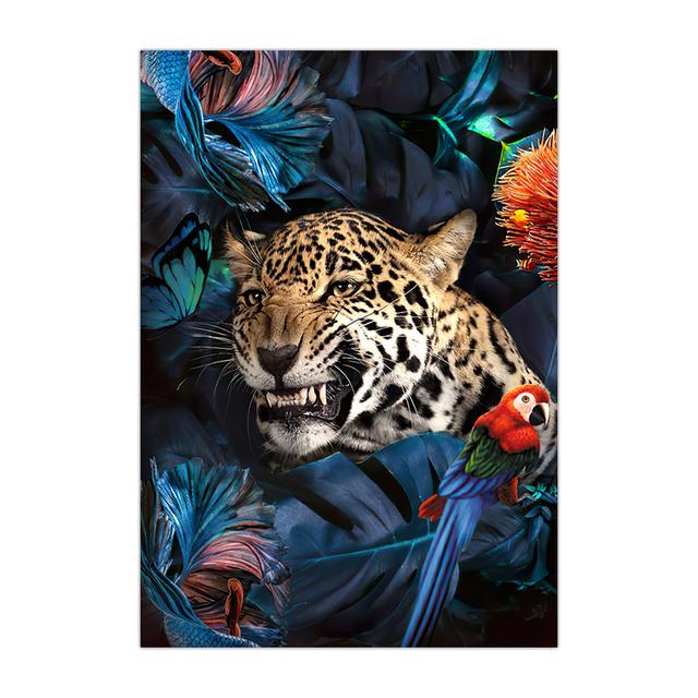 Flower with Animal Lion Tiger Deer Leopard Canvas Painting Wall Art Picture Nordic Print Poster for Living Room Home Decor No Frame