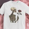 26 Skeleton Holding Rose T-Shirt, Gothic Love Art Tee, Life and Death Contrast, Unisex T-Shirt