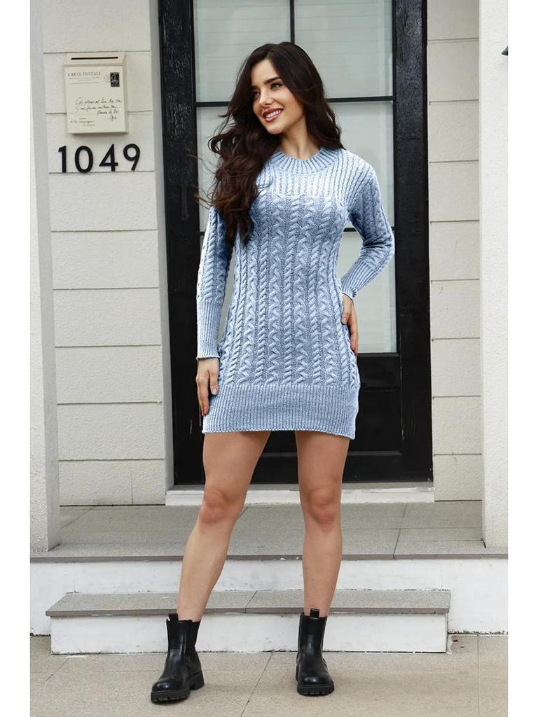 Cross-Border Fashion Cable Knit Sweater Dress: New European & American Mid-Length Autumn/Winter Women's Clothing