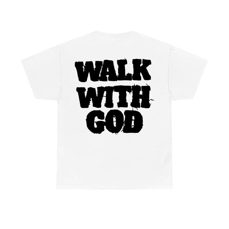 WALK WITH GOD Christian T-Shirt, Faith Slogan Print Tee, Unisex Religious Gift Apparel, Gospel Spiritual Top for Men Women