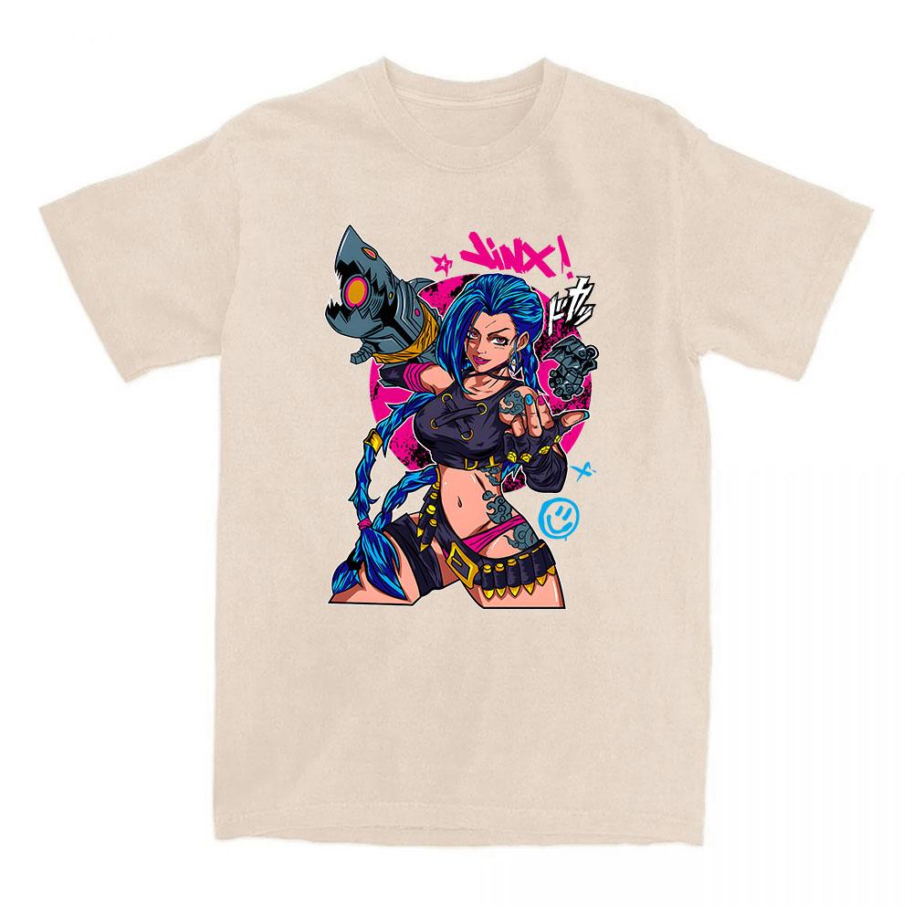 Game Jinx Arcane Tshirts Short Sleeve Summer Oneck Teeshirt Graphic Printing Clothes Hip Hop Streetwear Unisex Cotton Soft Tee