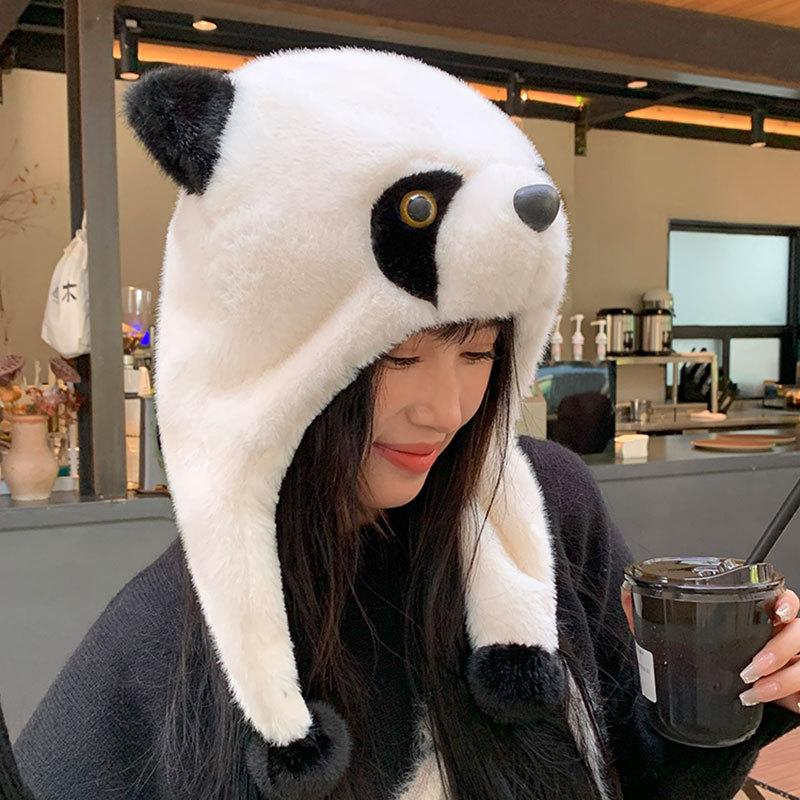 Mignon raton laveur de dessin animé en peluche femelle hiver extérieur ski chaud protection froide des oreilles bonnet à enfiler étudiant