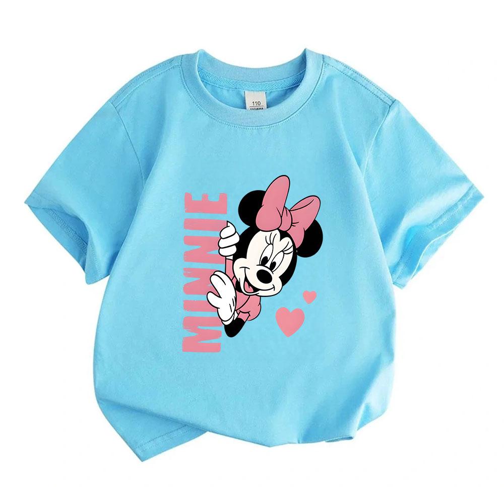 Kids Boys Girls 100% Cotton Crew Neck Short Sleeve T-Shirt, Cute Cartoon Mouse Print Casual Soft Tees with Sweet Pink Heart Pattern for Summer Daily W
