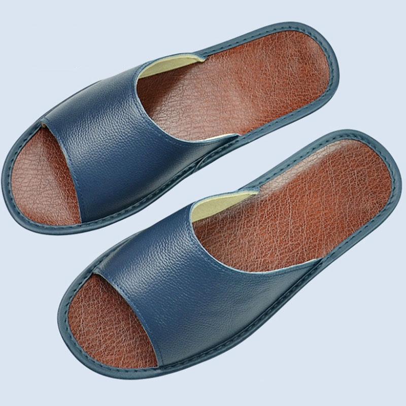 Cow Leather Slippers Big sizes Genuine Homes in indoor slipper summer open toe sandals men women elderly casual Slides shoes