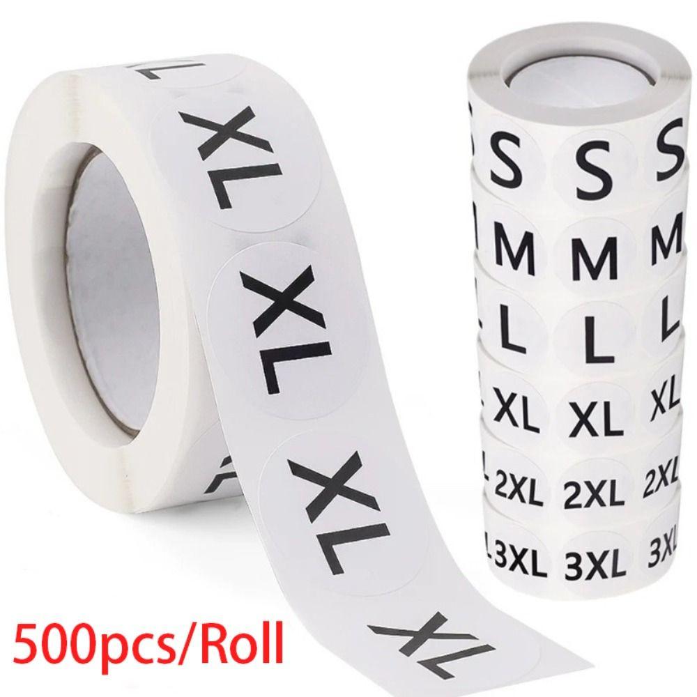 500Pcs/Roll Self-Adhesive Clothing Size Sticker XS/S/M/L/XL/2XL/3XL Round Adhesive Labels Universal Size Clothing Label