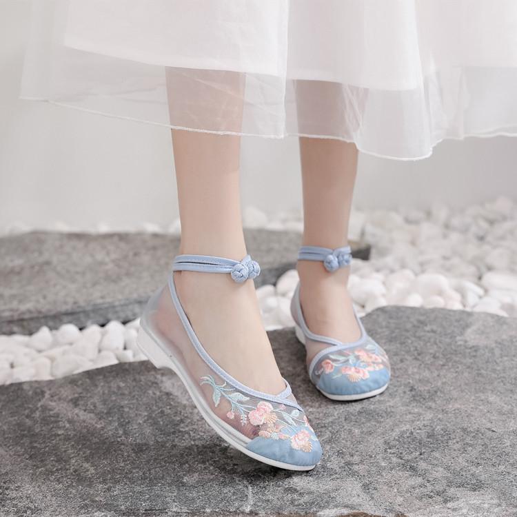 Fashion Oriental Ethereal Sheer - Mesh Embroidered Wedges | Hanfu - Friendly Romantic Ancient - Style Shoes