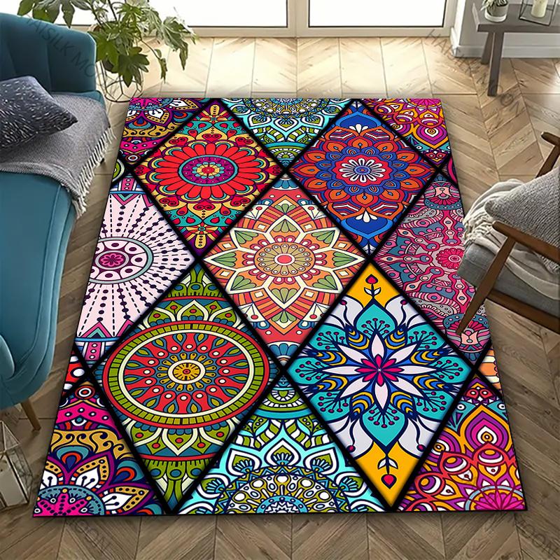 Color Four Seasons Home Non-Slip Carpet Mandala Flower Rug for Living Room Bedroom Sofa Office Large Area Decorative Mat Gift