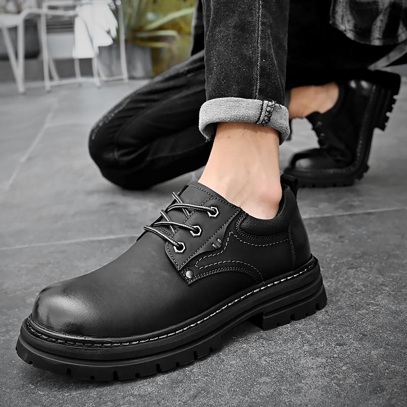 Fashion Autumn Men Casual Shoes Genuine Leather Work Shoes Male Lace-up Flats Sneakers Platform British Business Party Dress Shoes 38-46