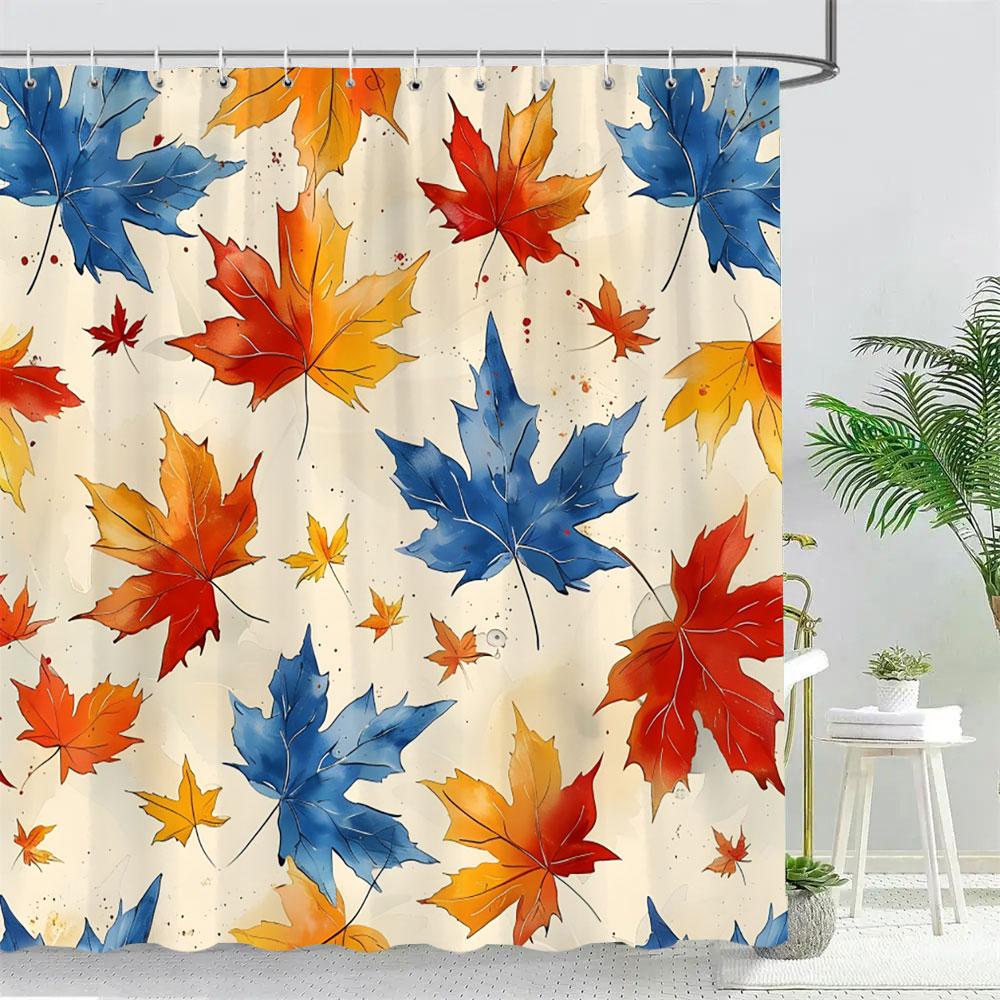 

Tropical Leaves Shower Curtain Autumn Leaves Watercolour Print Polyester Fabric Shower Curtains Bathroom Decoration With Hooks W60H190(CM)-1 Pcs