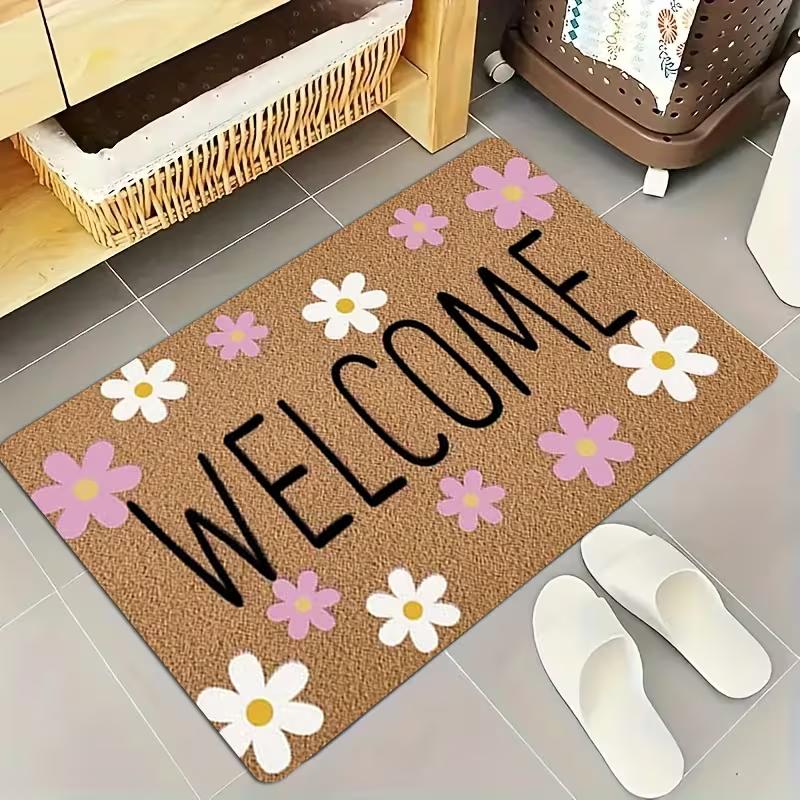 

Welcome Daisy Doormat - Machine Washable Polyester Door Mat Rectangular Indoor and Outdoor Entrance Rug for Home Deco 40x60CM