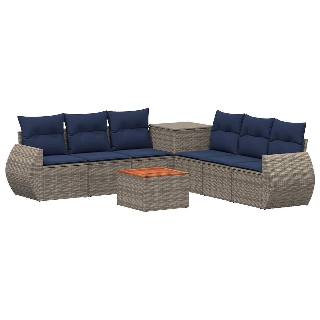 Sofa Set 8 Pcs Gray and Navy Blue Poly Rattan and Steel