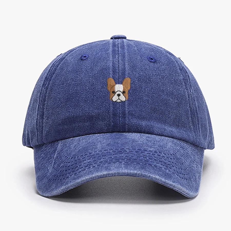 Embroidered Mini French Bulldog Vintage Cotton Baseball Caps Men Women Washed Hat Sports Fishing Dad Summer Peaked Cap