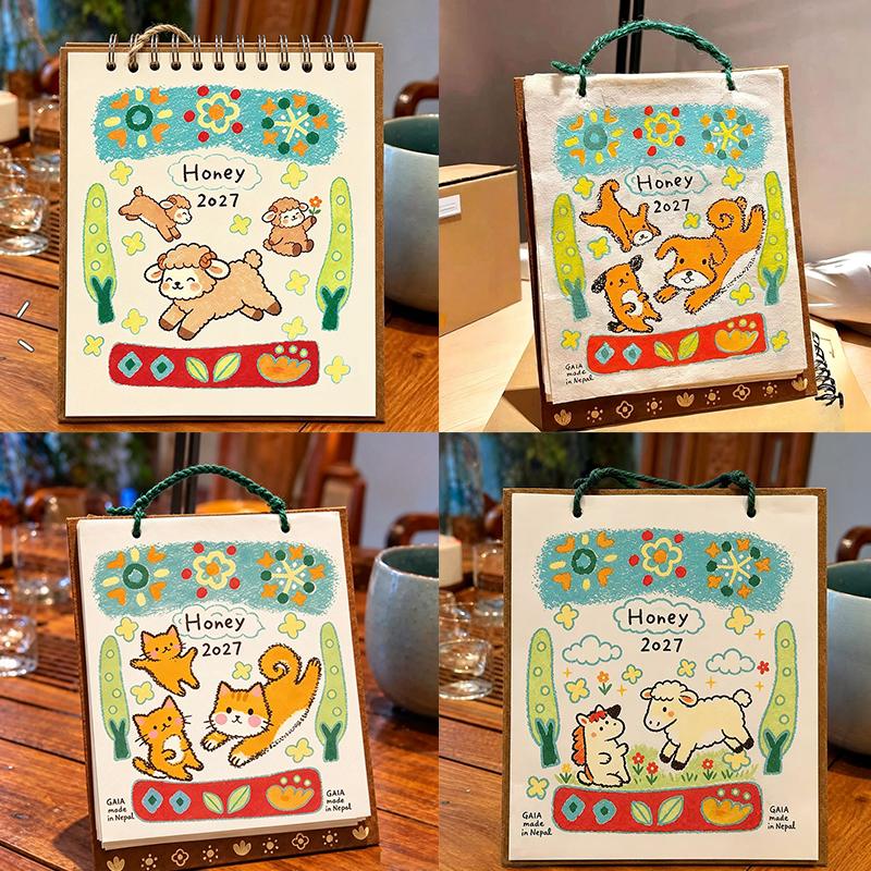 2027 Nepal Calendar Dog Doodle Illustration Desk Calendar Small Animal Monthly Calendar, Decorative Hanging Ornament Gift