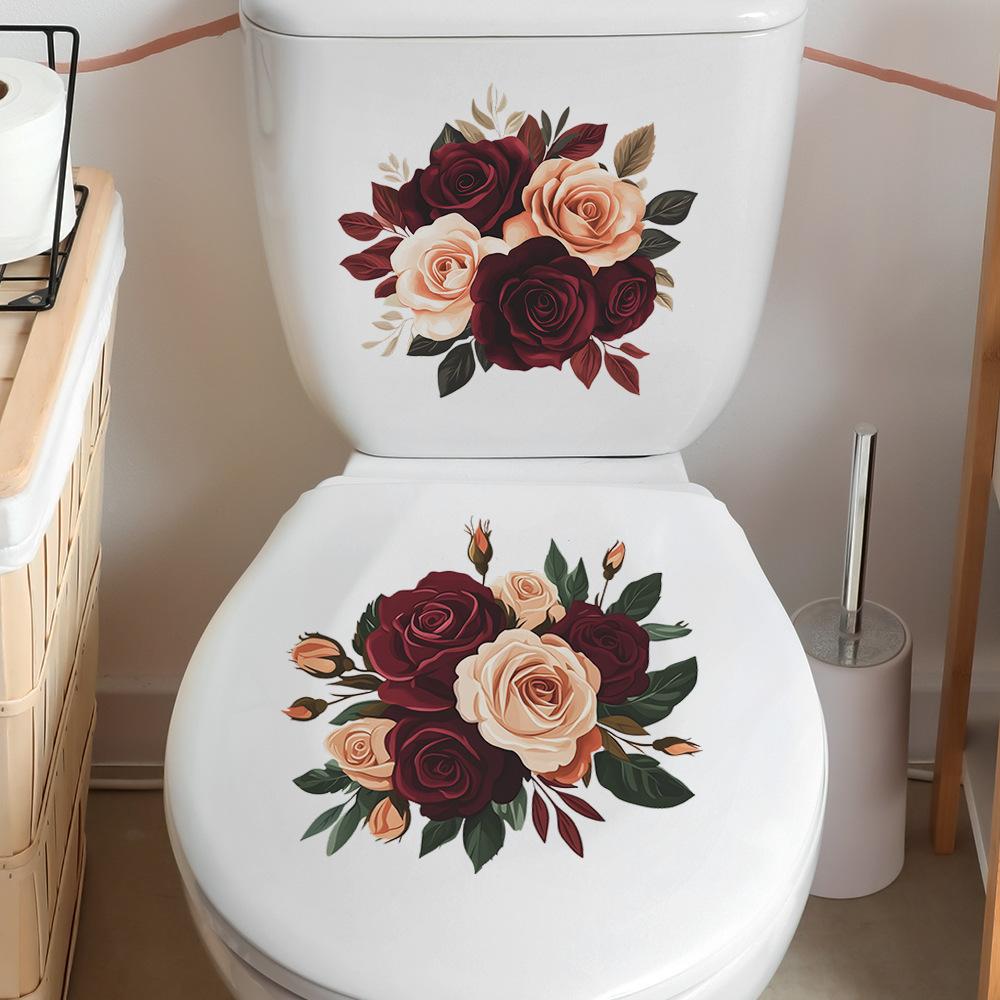 Rose-shaped Bathroom Toilet and Toilet Stickers for Home Beautification