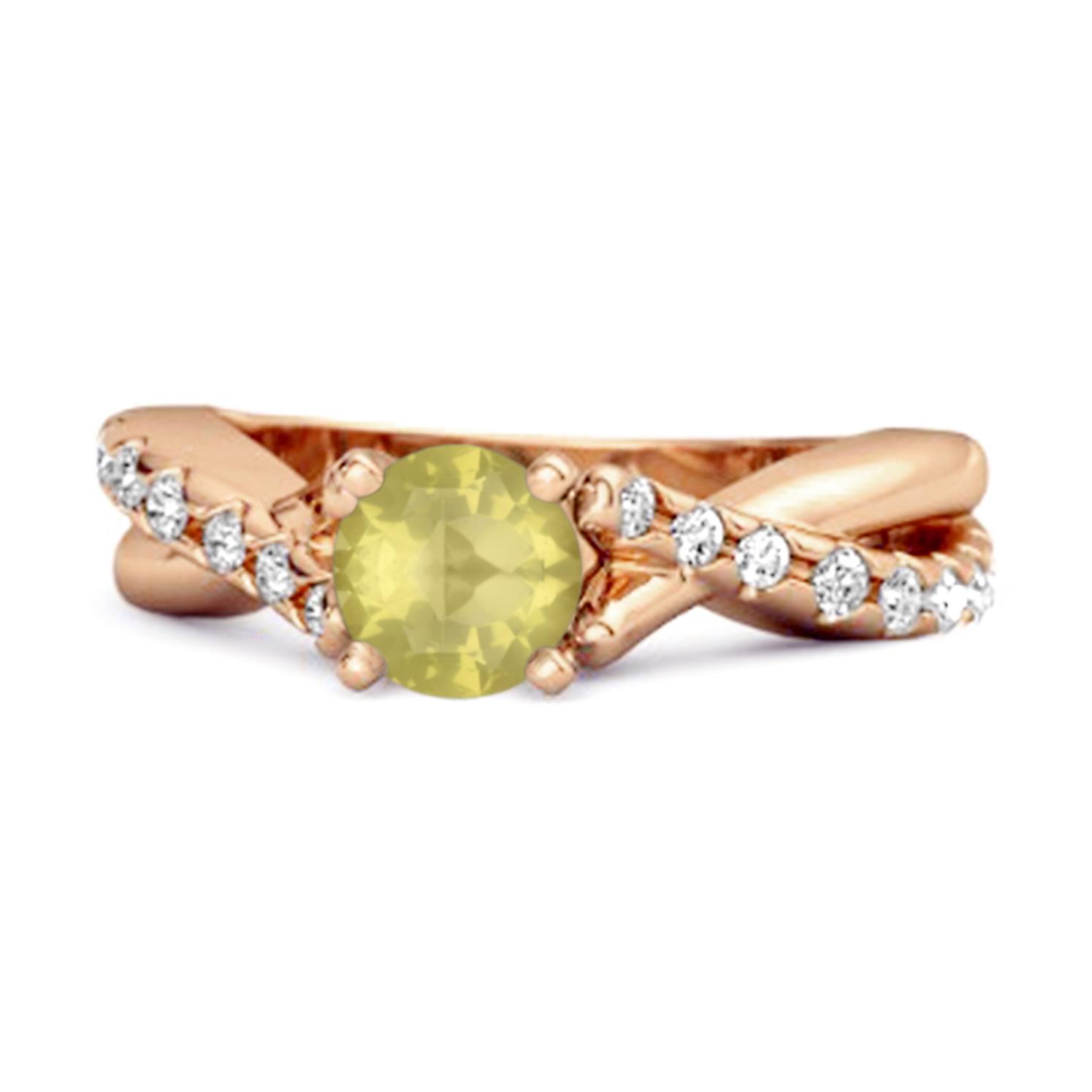 Lemon Quartz Crisscross Stackable Ring - 925 Sterling Silver Rose Gold Vermeil 12 розового золота