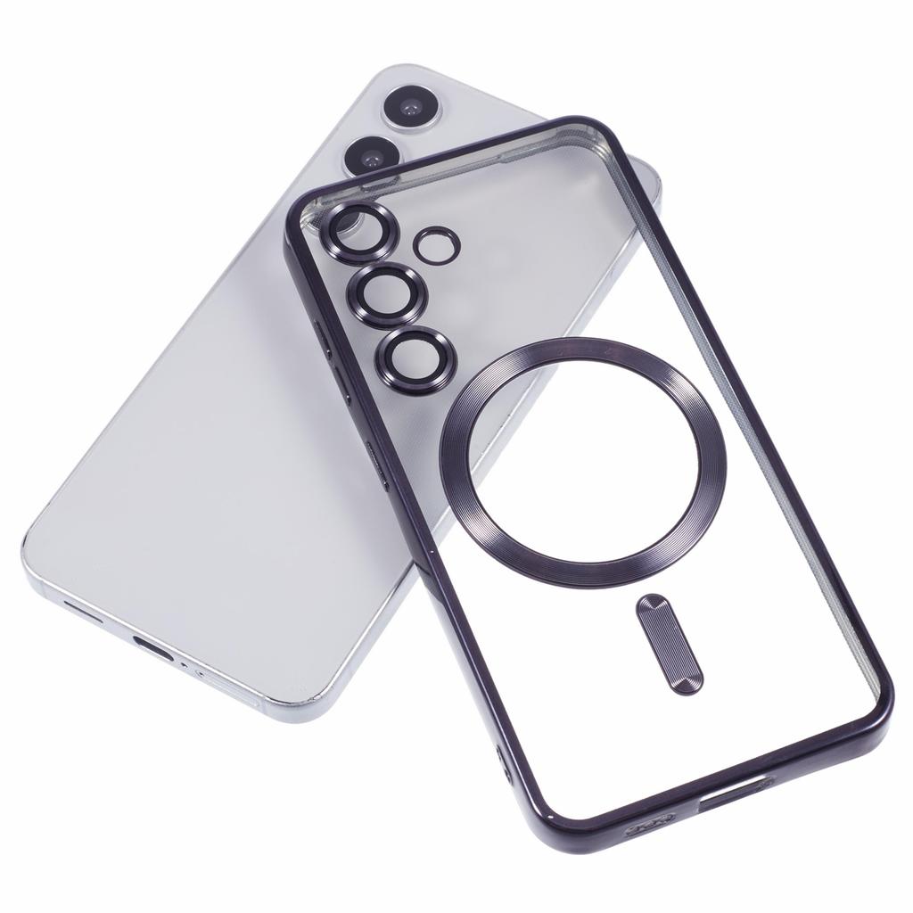 For Samsung Galaxy S25 Magnetic Case Electroplated TPU Phone Cover with Lens Film