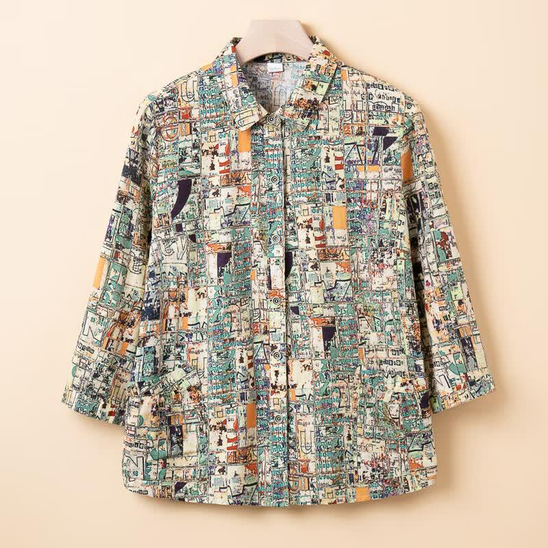 YUZHAOLIN Mid-Aged Women's 100% Cotton Floral Blouse