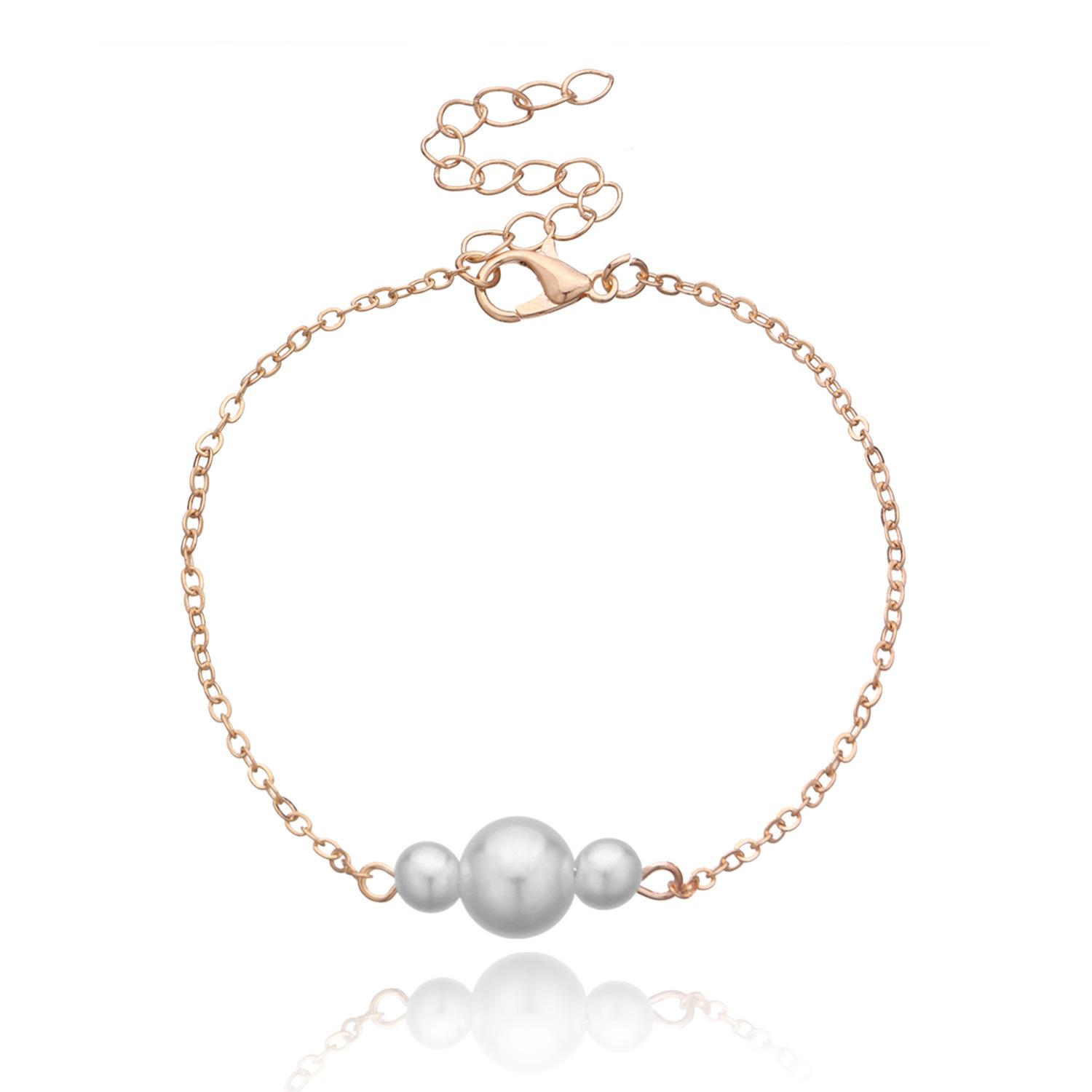 

Accessories, large and small pearl hand-threaded bracelets, fashion metal chain bracelets, jewelry золотой