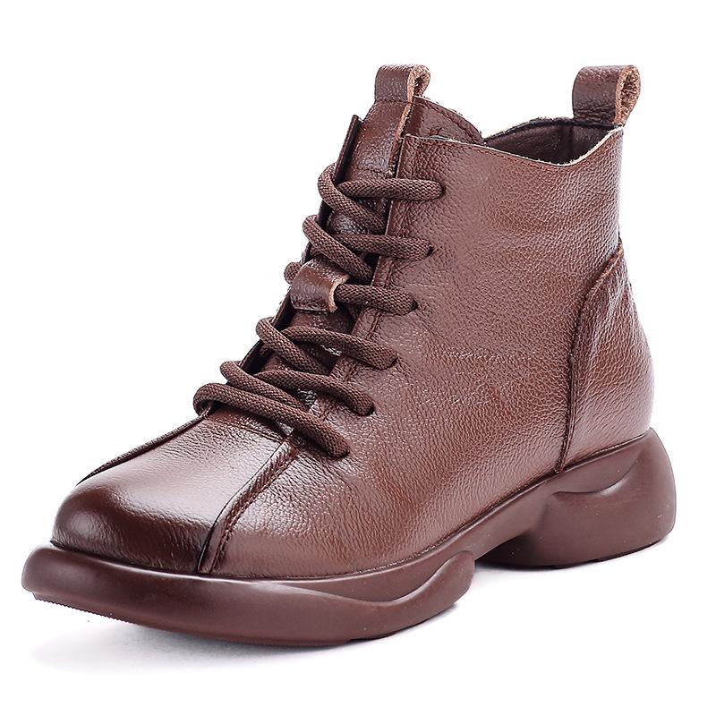 Retro Martin Women's Genuine Leather Ankle Boots - Thick Sole, Non-slip, Soft Leather for Autumn and Winter
