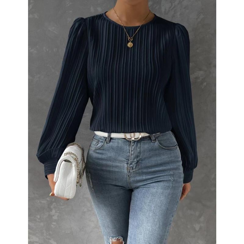 New Spring Round Neck Long Sleeve Loose Blouse Women Solid Color Office Shirt Ladies Casual Simple Tops Female Solid Color  Fashion Elegant Clothing