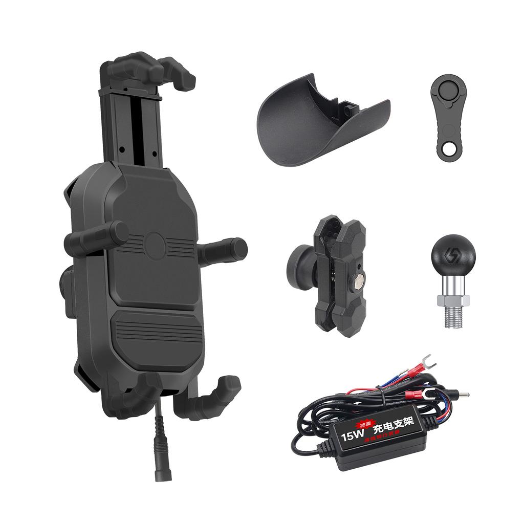 Ball Head Model, Motorcycle Phone Holder, 15W Wireless Fast Charging Phone Holder, Rain Proof and Anti-shake Takeaway Navigation Holder