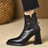Retro Black Brown Women's Chunky Heel Ankle Boots Anti-slip Pointed Toe Platform Short Plush Booties Office Ladies Fashion Boots