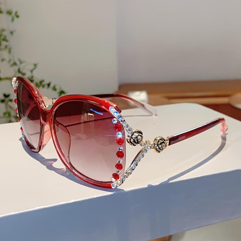 1PC Women s Metal Rose Inlaid Rhinestone Glasses, Women s Fashion Decorative Glasses, Full Frame Luxury Decorative Glasses