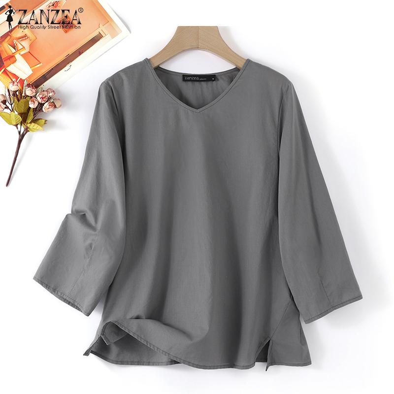 

ZANZEA Женская повседневная летняя блузка с круглым вырезом и рукавами 3/4
